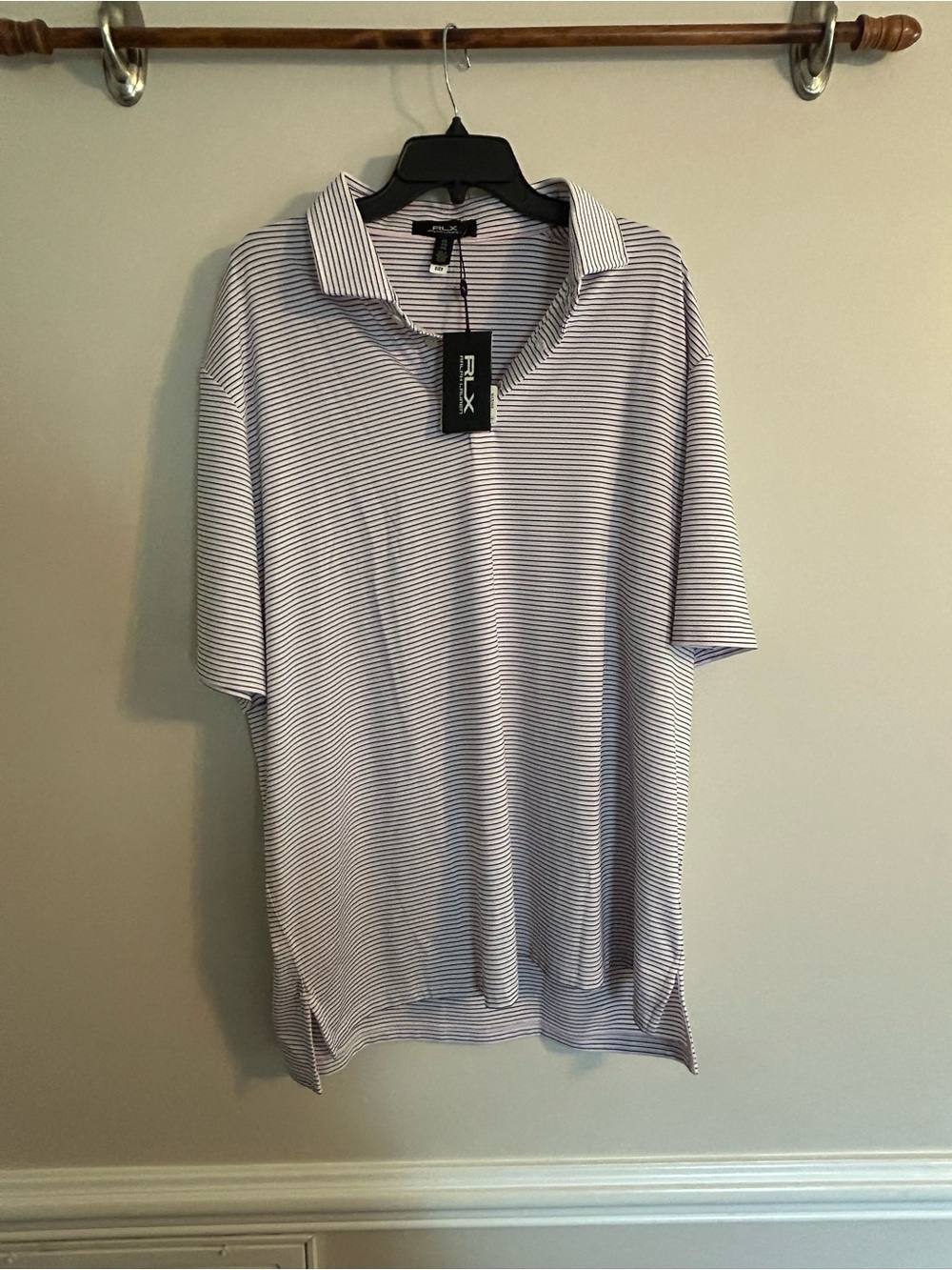 NWT RLX Ralph Lauren Men's White & Navy Micro-Stripe Polo